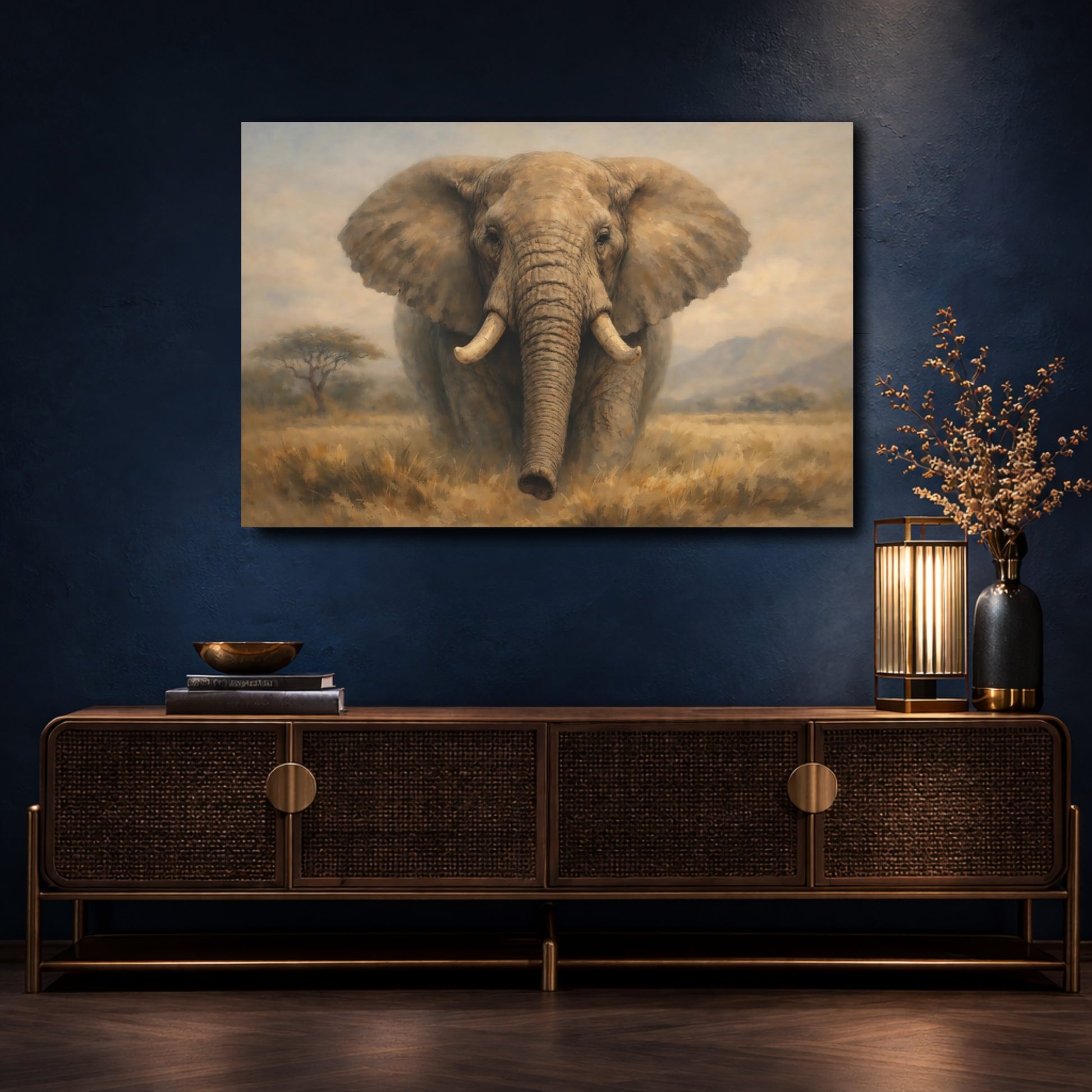 Mockup 4. Animals Elephant Elephant Savanna shown as stretched canvas wall art