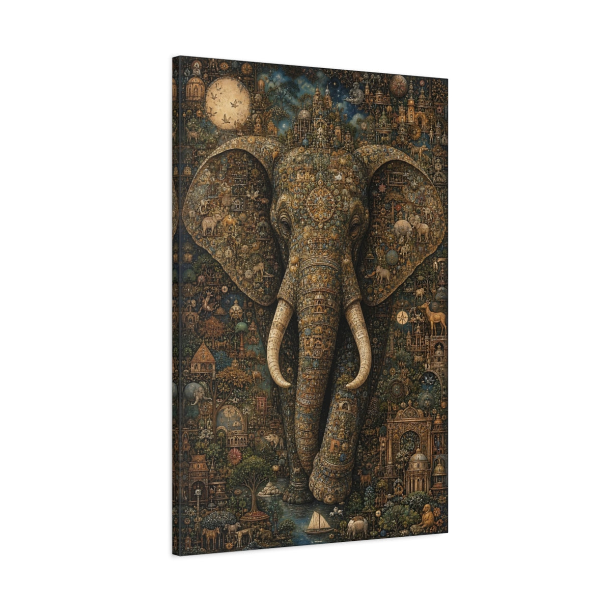 Main Mockup. Animals Elephant Gold And Teal shown as stretched canvas wall art