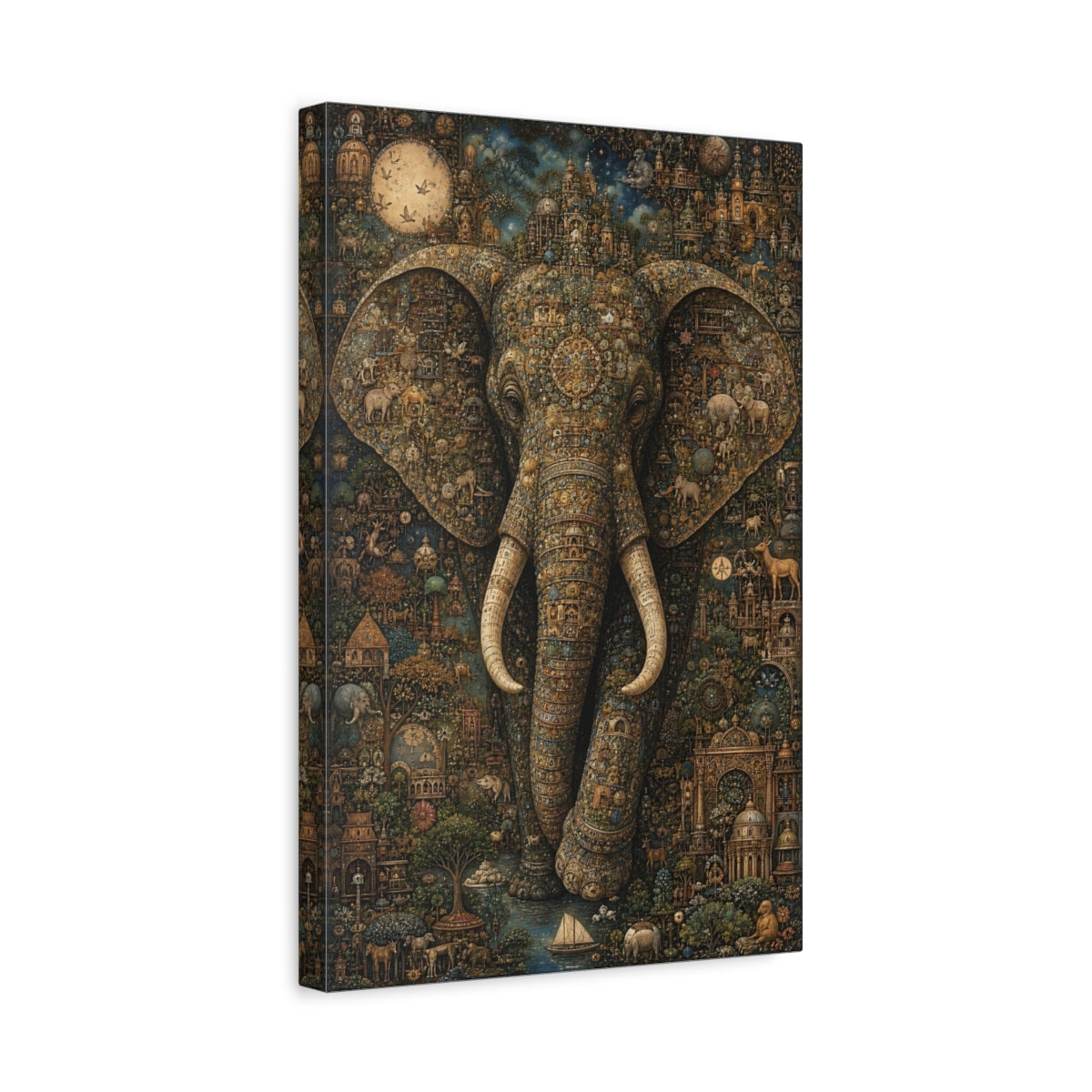 Side Mockup 4. Animals Elephant Gold And Teal shown as stretched canvas wall art