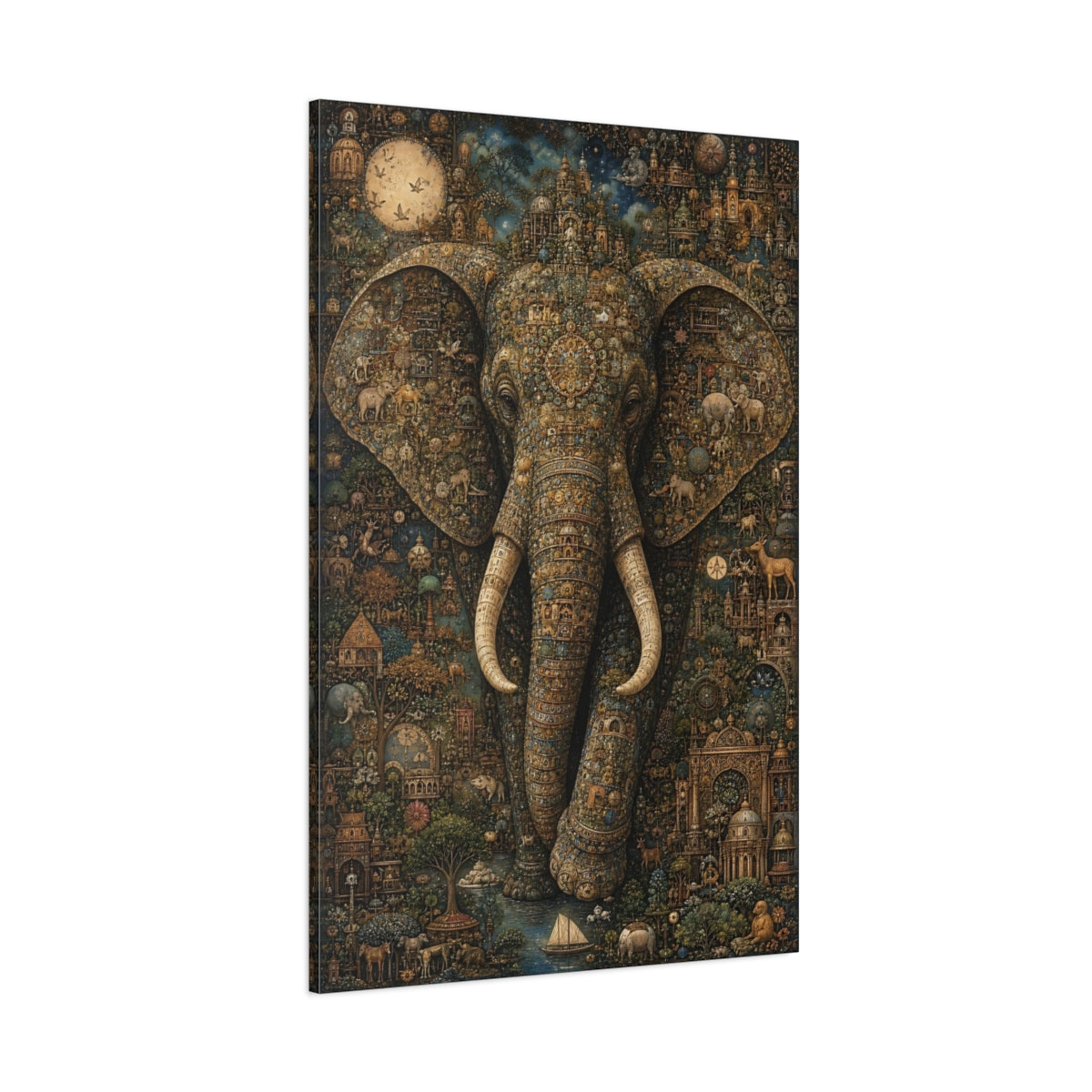 Side Mockup 1. Animals Elephant Gold And Teal shown as stretched canvas wall art