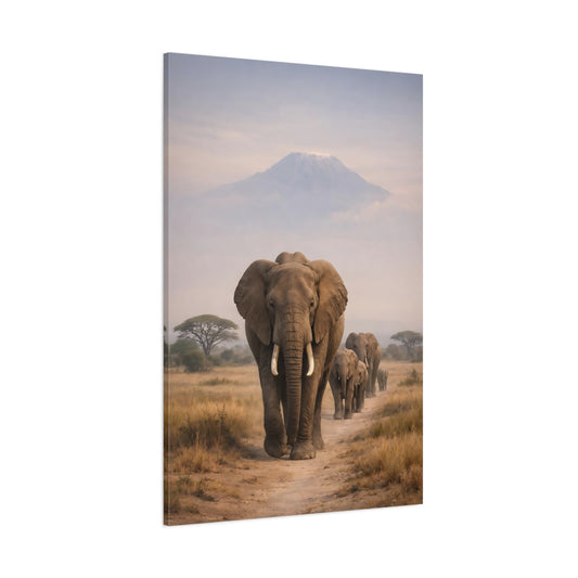 Main Mockup. Animals Elephant Herd African Elephants shown as stretched canvas wall art