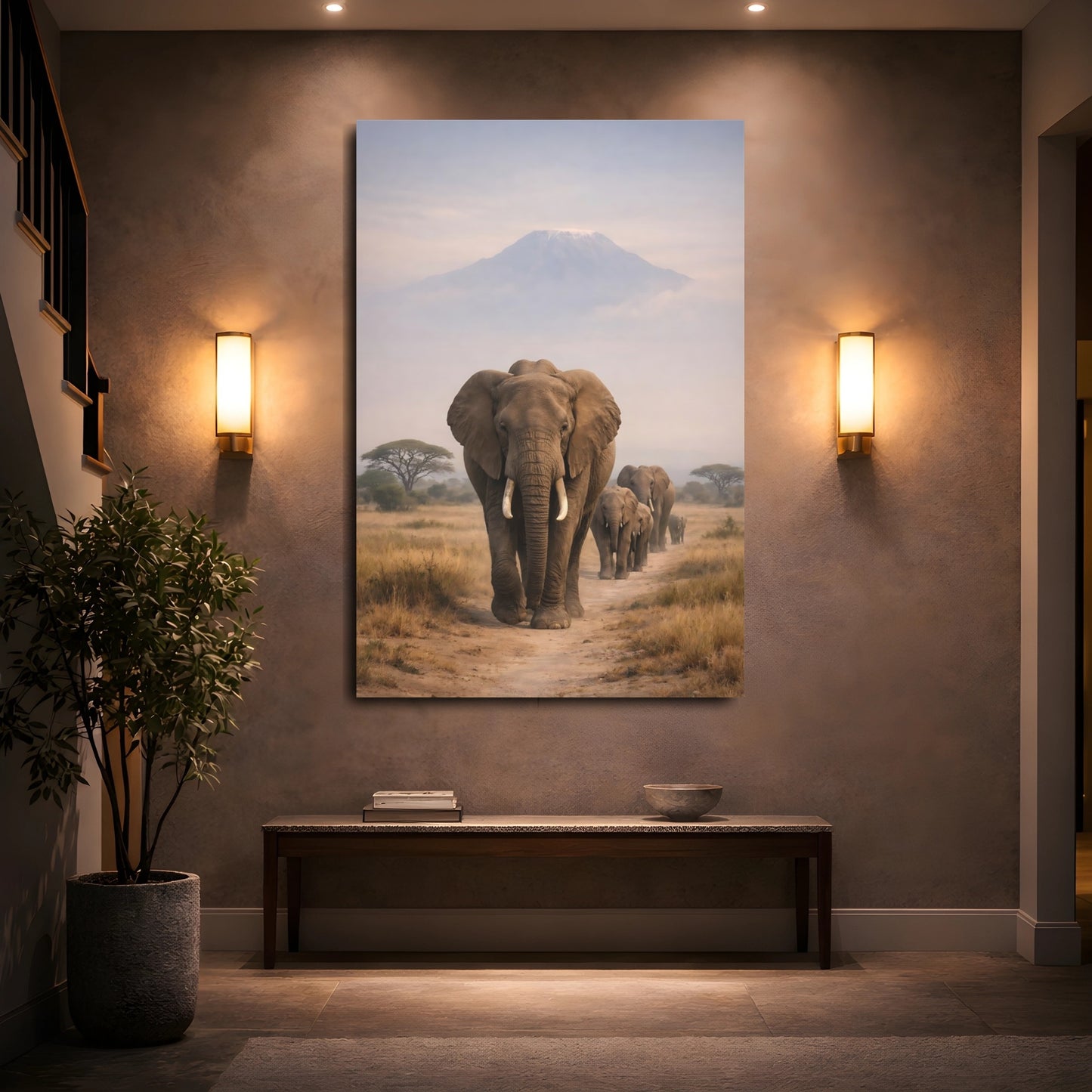 Mockup 4. Animals Elephant Herd African Elephants shown as stretched canvas wall art
