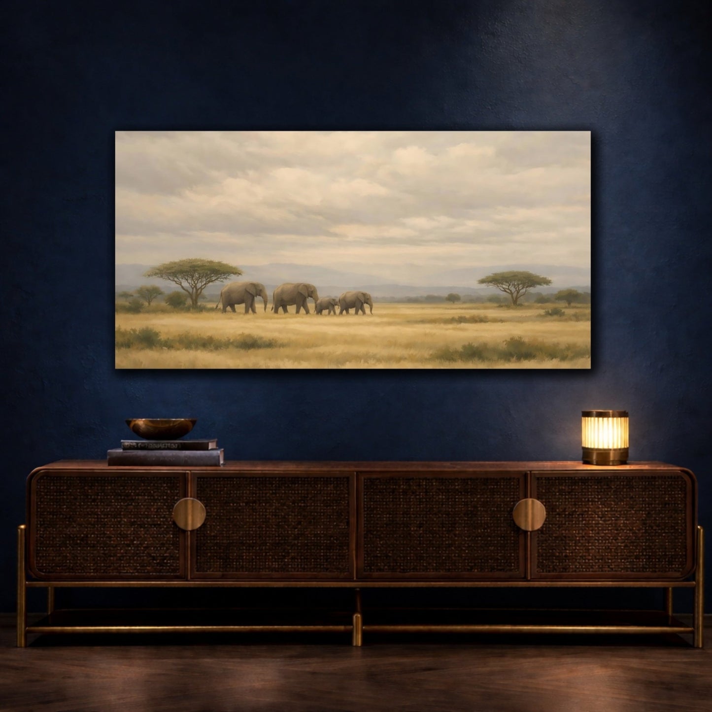 Animals Elephant Herd Brown And Grey - Canvas Wall Art Print - YesArtYes
