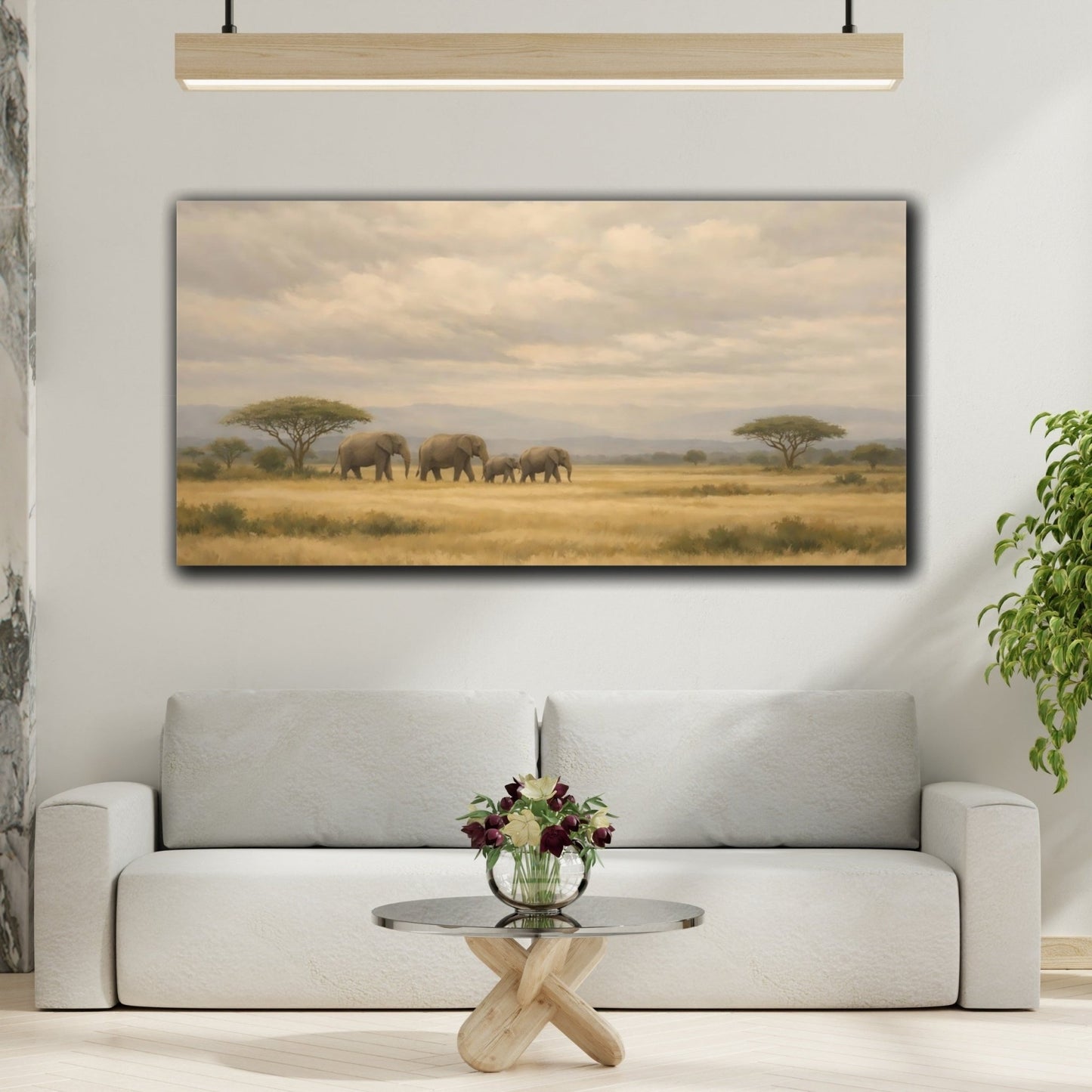 Animals Elephant Herd Brown And Grey - Canvas Wall Art Print - YesArtYes