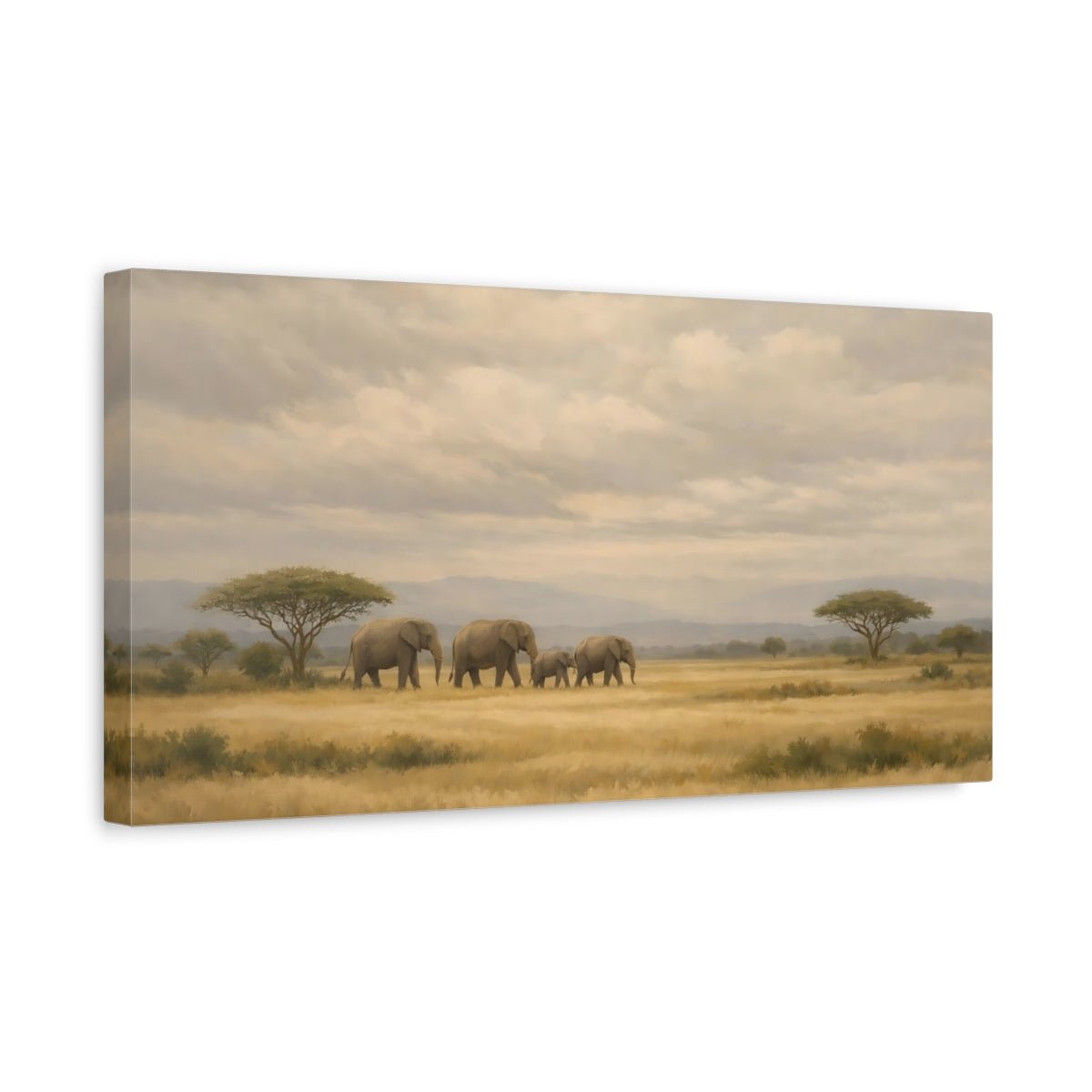 Animals Elephant Herd Brown And Grey - Canvas Wall Art Print - YesArtYes