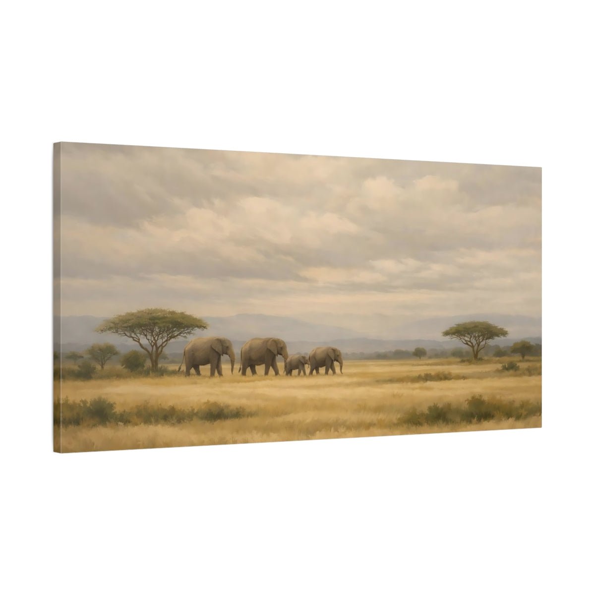 Animals Elephant Herd Brown And Grey - Canvas Wall Art Print - YesArtYes