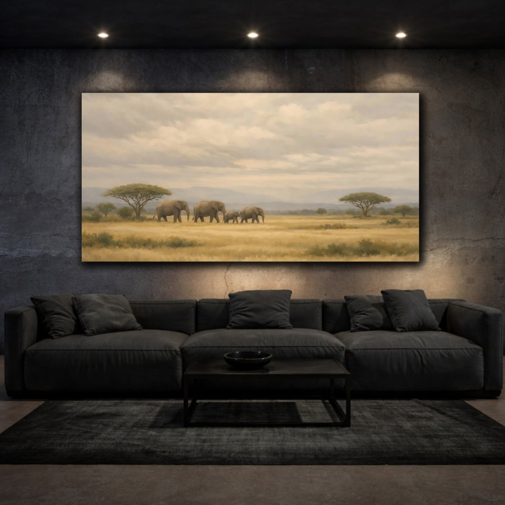 Animals Elephant Herd Brown And Grey - Canvas Wall Art Print - YesArtYes