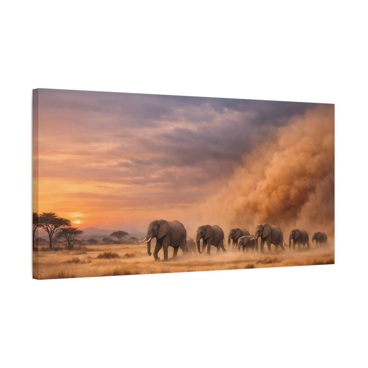 Animals Elephant Herd Orange And Grey - Canvas Wall Art Print - YesArtYes