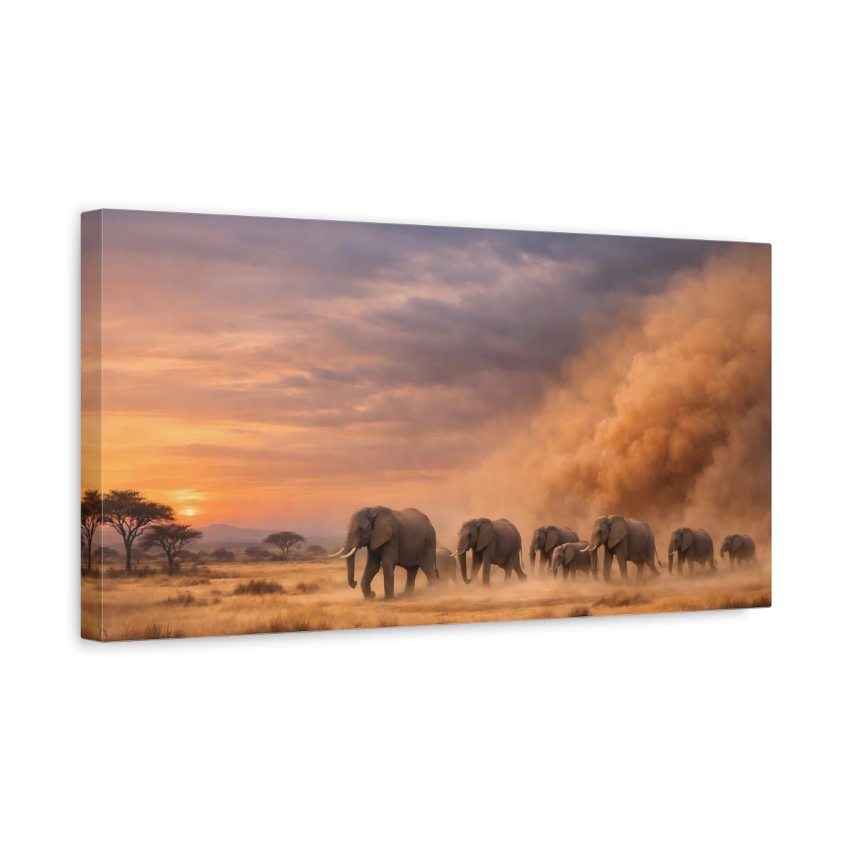 Animals Elephant Herd Orange And Grey - Canvas Wall Art Print - YesArtYes