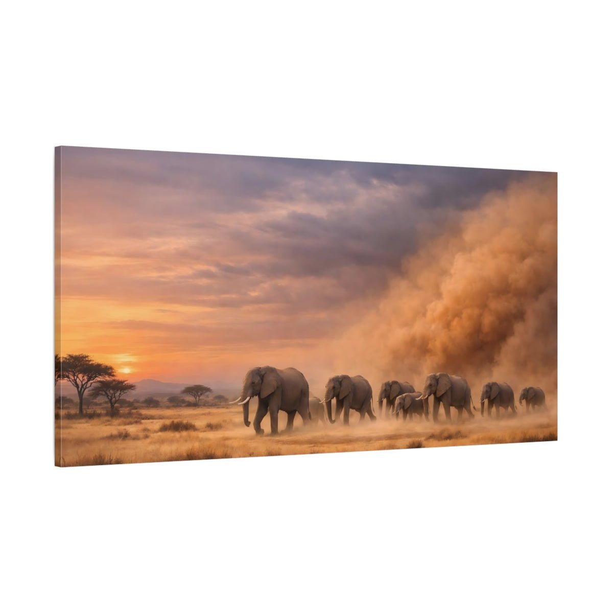 Animals Elephant Herd Orange And Grey - Canvas Wall Art Print - YesArtYes