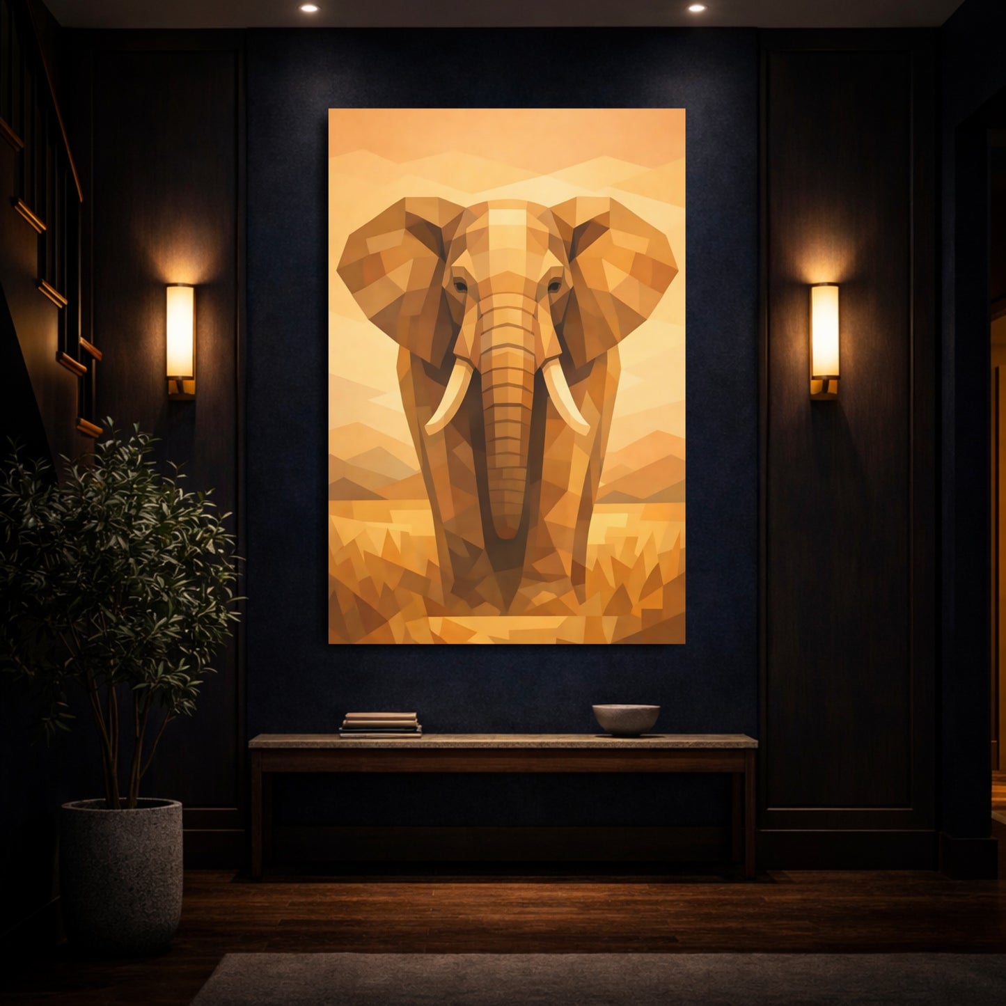 Animals Elephant Orange Brown Elephant shown as front canvas room wall art