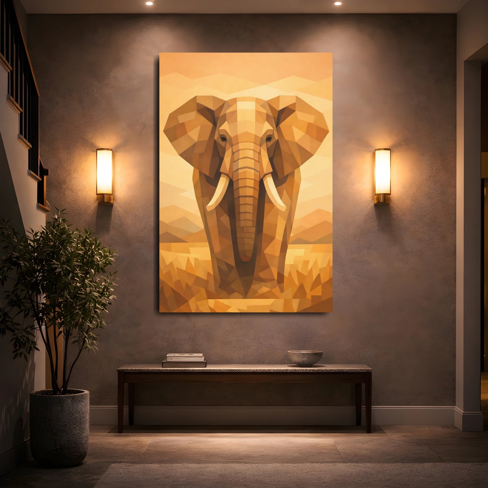 Animals Elephant Orange Brown Elephant shown as front canvas room wall art