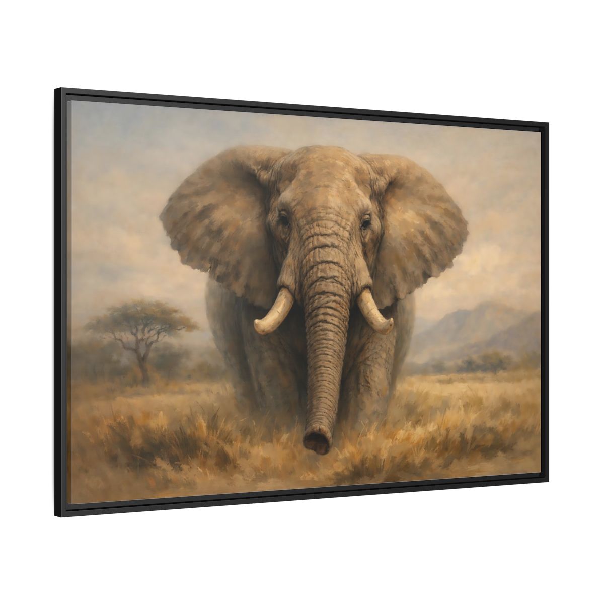 Side Mockup 12. Animals Elephant Elephant Savanna shown as stretched canvas wall art