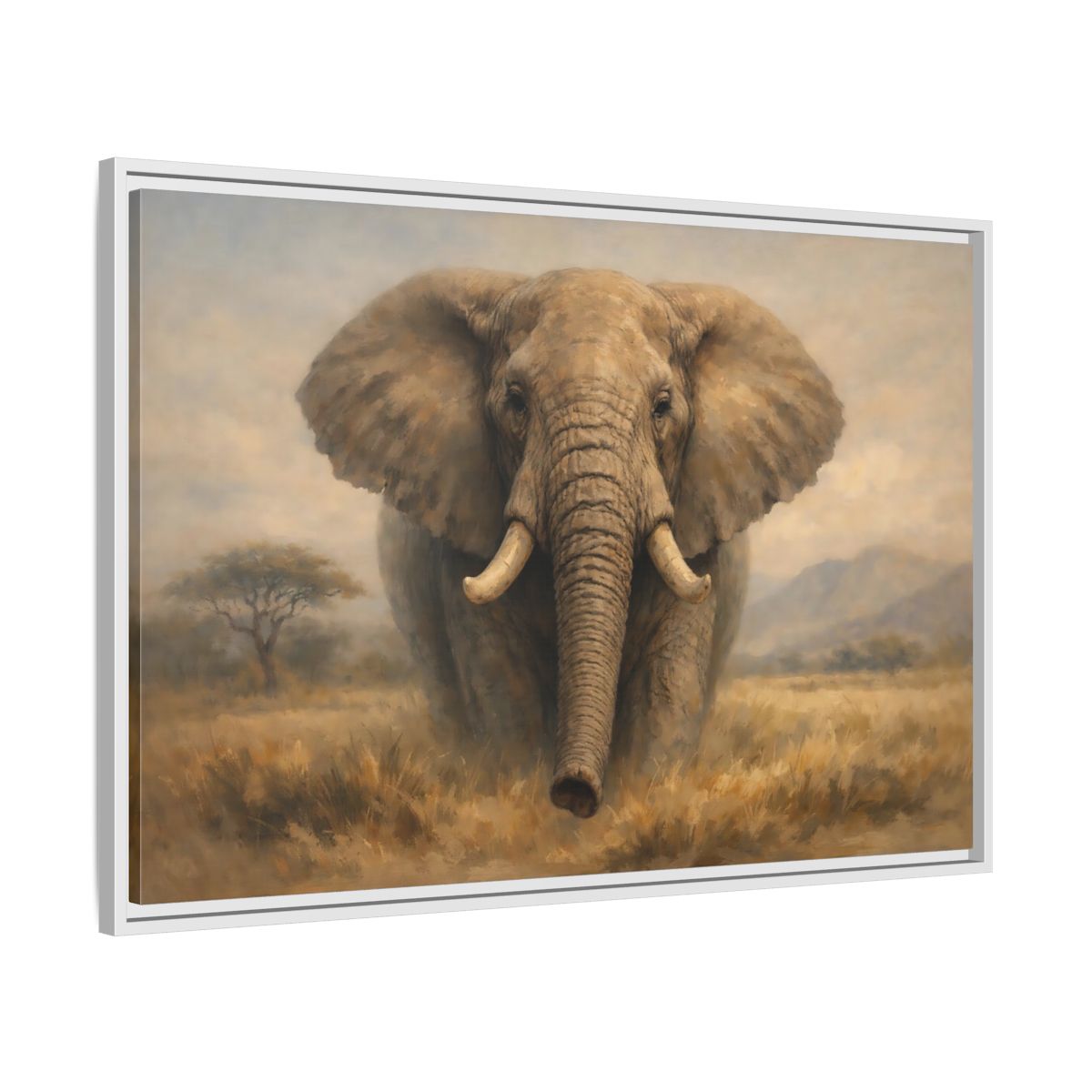 Side Mockup 8. Animals Elephant Elephant Savanna shown as stretched canvas wall art