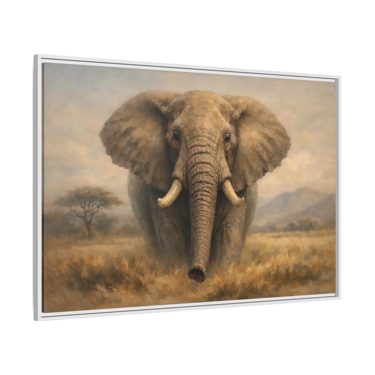 Side Mockup 7. Animals Elephant Elephant Savanna shown as stretched canvas wall art