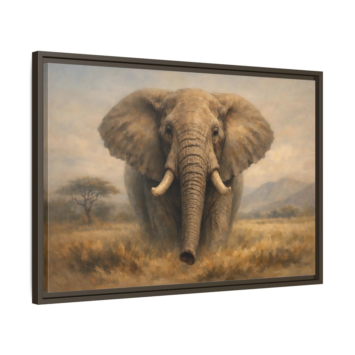 Side Mockup 11. Animals Elephant Elephant Savanna shown as stretched canvas wall art