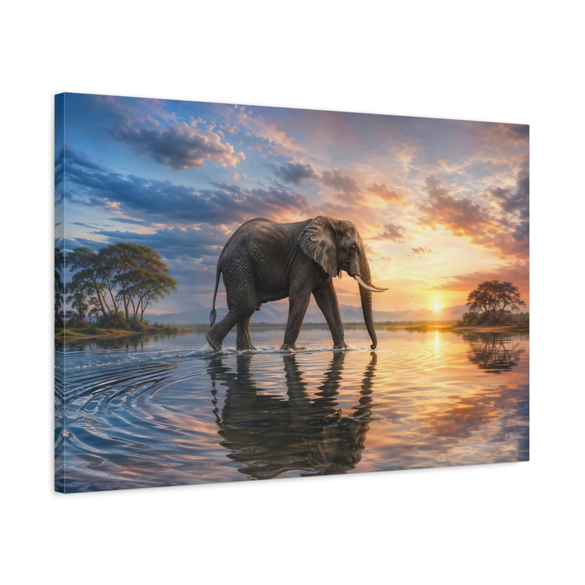 Side Mockup 2. Animals Elephant Elephant Sunset shown as stretched canvas wall art