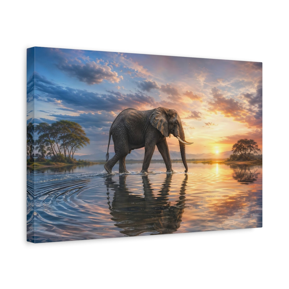 Side Mockup 4. Animals Elephant Elephant Sunset shown as stretched canvas wall art