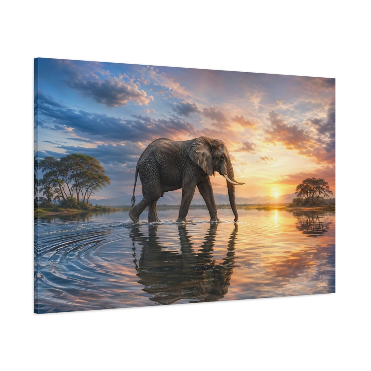 Side Mockup 1. Animals Elephant Elephant Sunset shown as stretched canvas wall art
