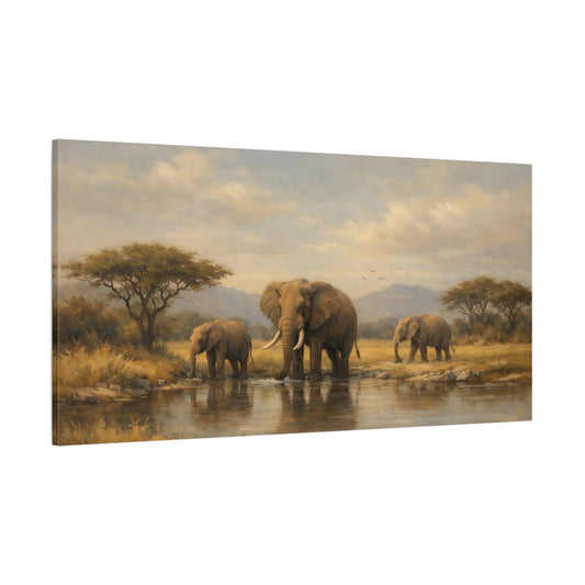 Main Mockup. Animals Elephants African Elephants Landscape shown as stretched canvas wall art