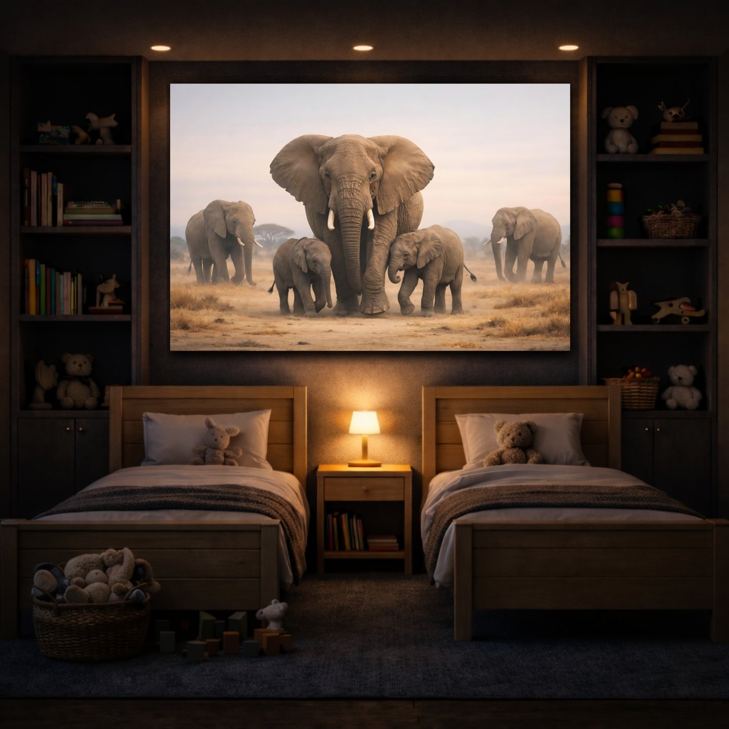 Animals Elephants African Elephants shown as front canvas room wall art