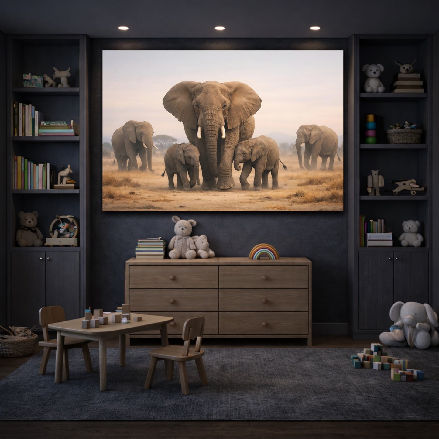 Animals Elephants African Elephants shown as front canvas room wall art