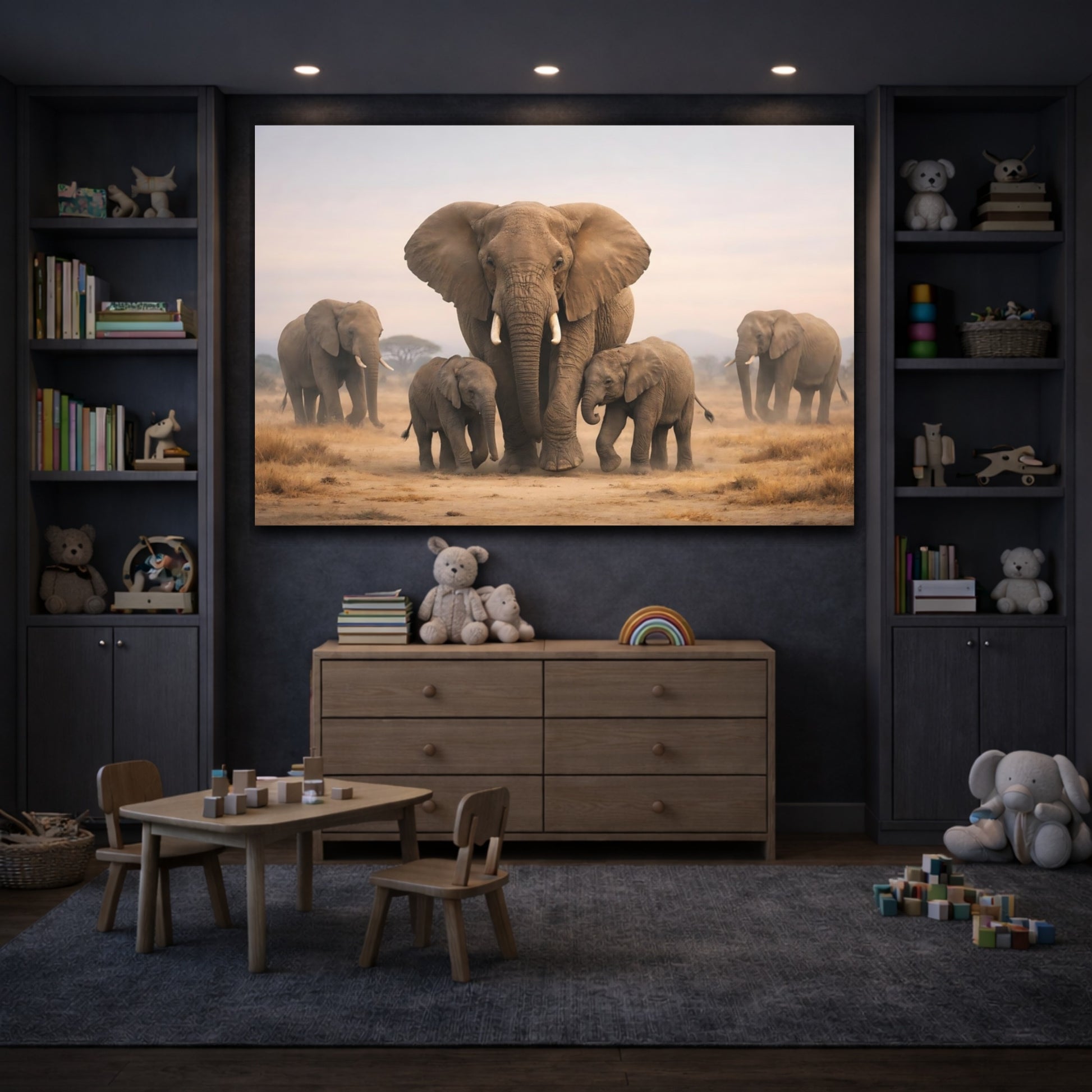 Animals Elephants African Elephants shown as front canvas room wall art