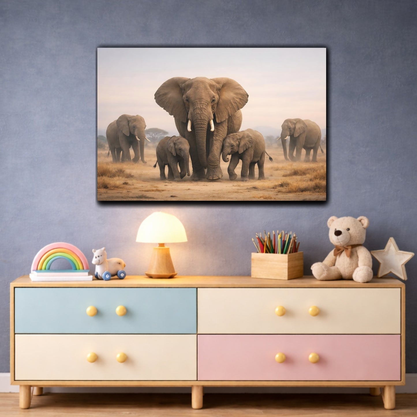Animals Elephants African Elephants shown as front canvas room wall art