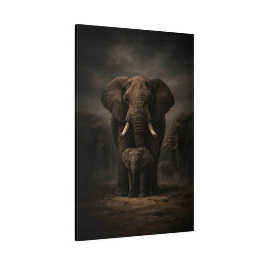 Animals Elephants Brown And Black shown as stretched canvas wall art