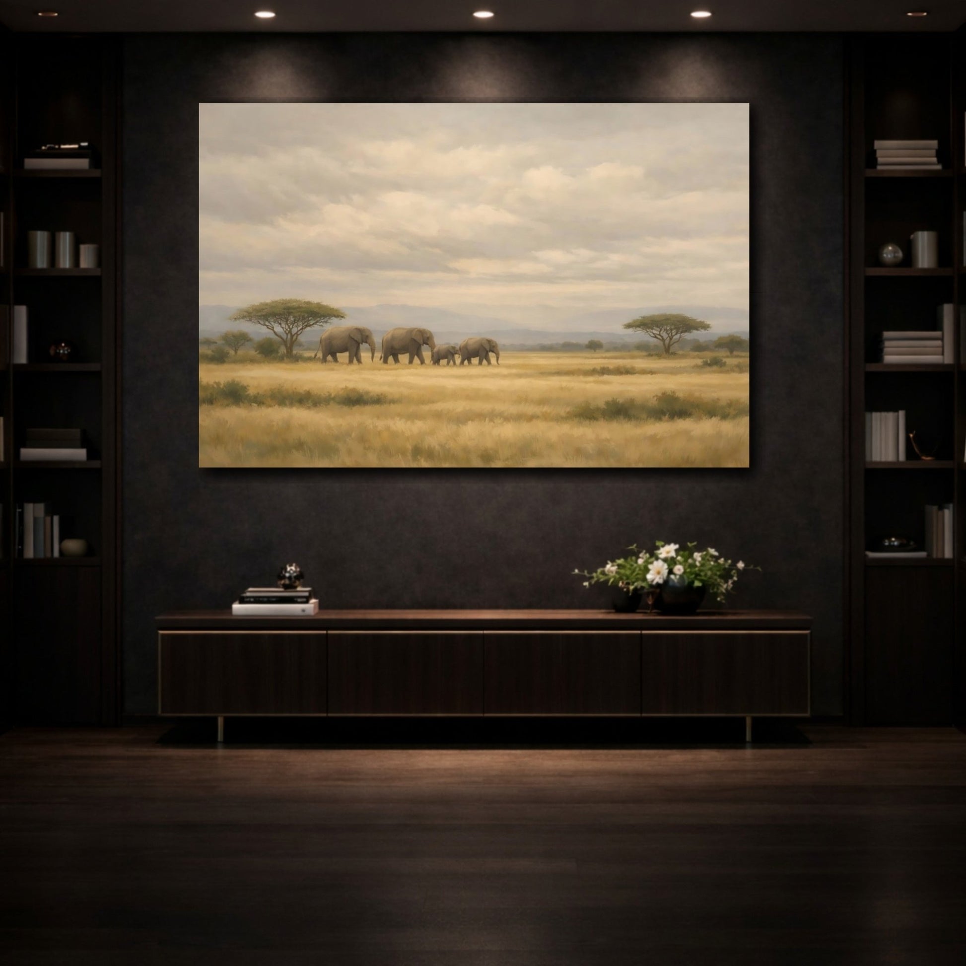 Animals Elephants Brown And Grey - Canvas Wall Art Print - YesArtYes