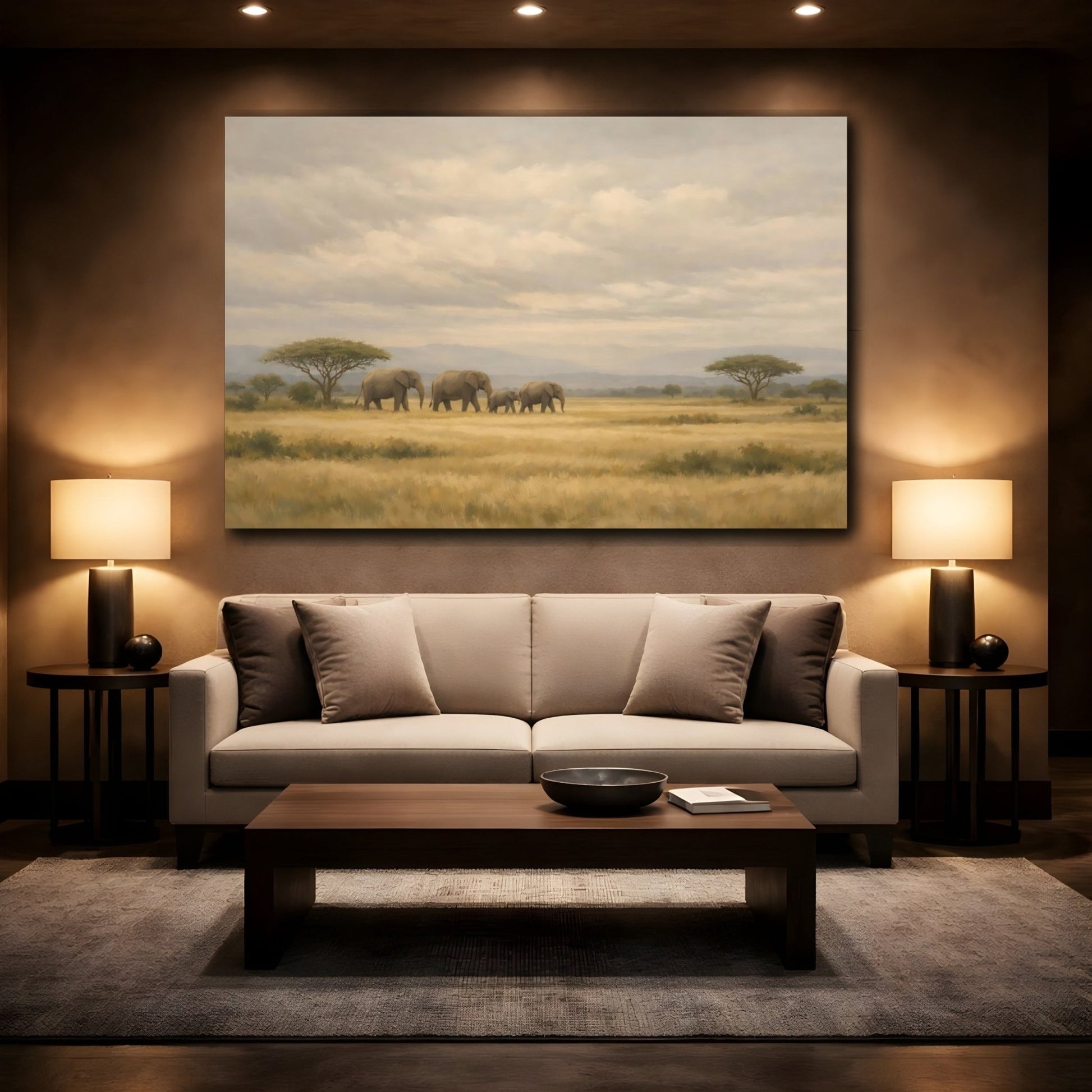 Animals Elephants Brown And Grey - Canvas Wall Art Print - YesArtYes