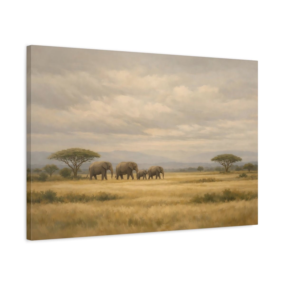 Animals Elephants Brown And Grey - Canvas Wall Art Print - YesArtYes