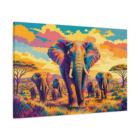 Main Mockup. Animals Elephants Colorful Elephants shown as stretched canvas wall art