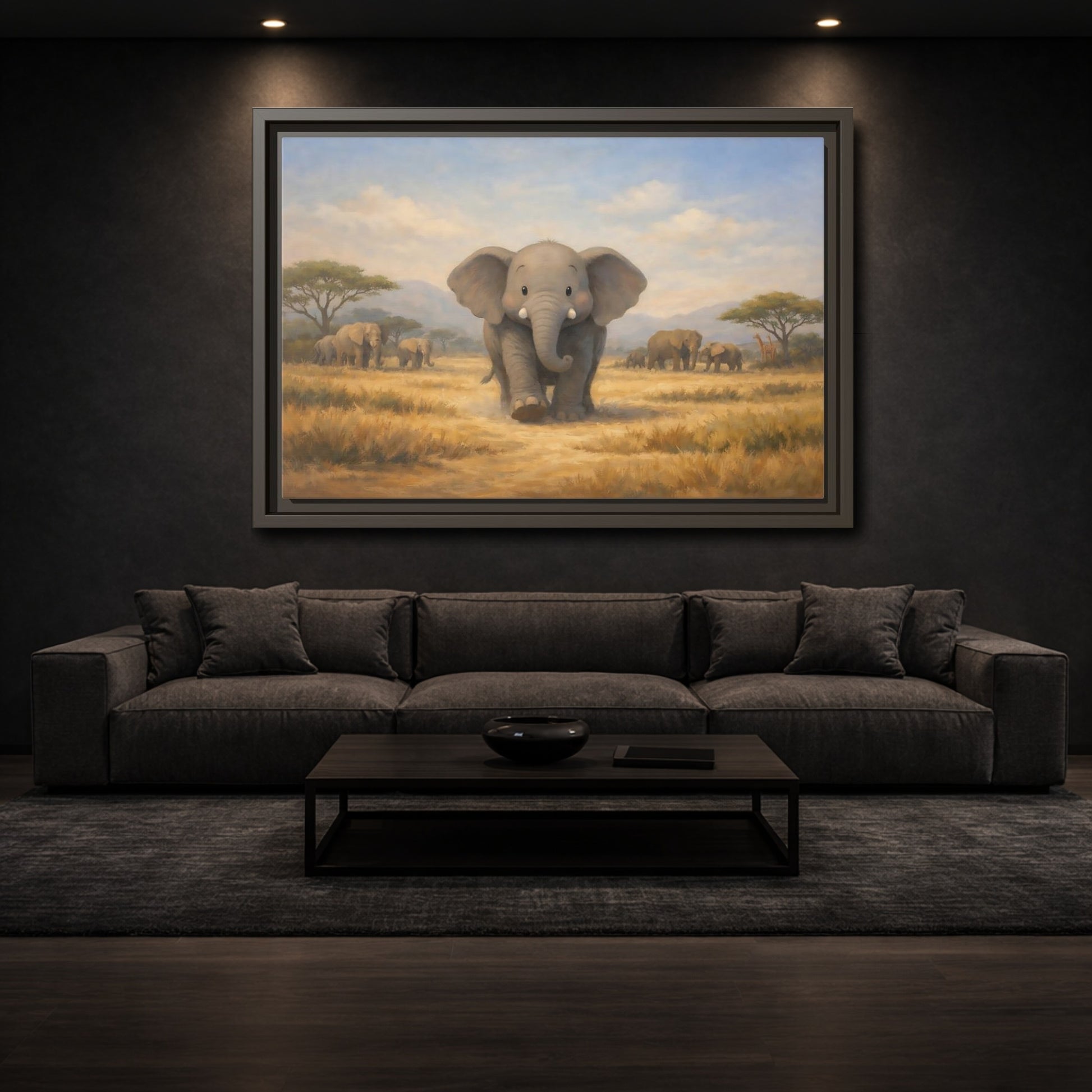 Mockup 2. Animals Elephants Gray Elephant Safari shown as stretched canvas wall art