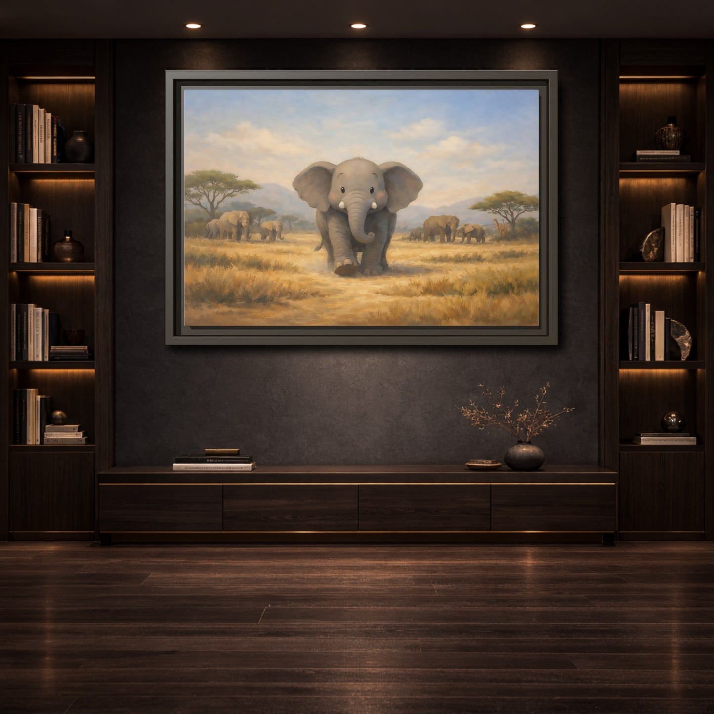 Mockup 3. Animals Elephants Gray Elephant Safari shown as stretched canvas wall art