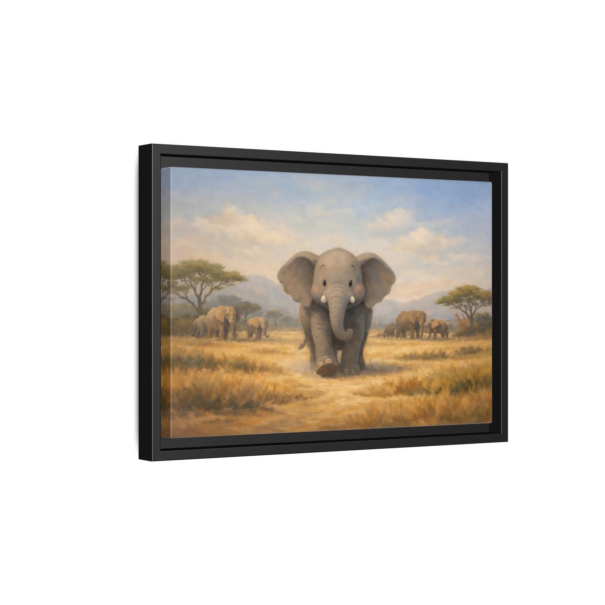 Side Mockup 6. Animals Elephants Gray Elephant Safari shown as stretched canvas wall art