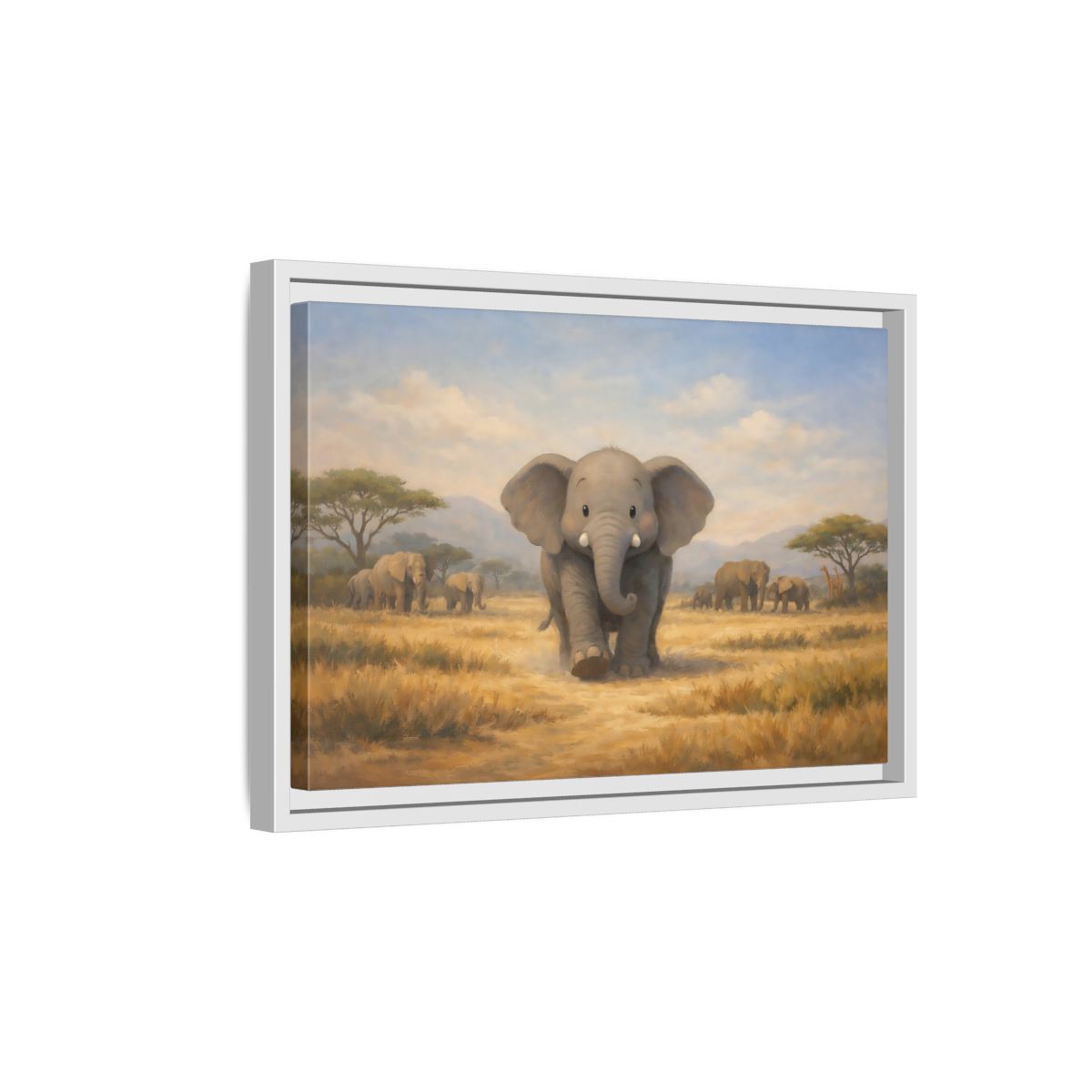 Side Mockup 4. Animals Elephants Gray Elephant Safari shown as stretched canvas wall art