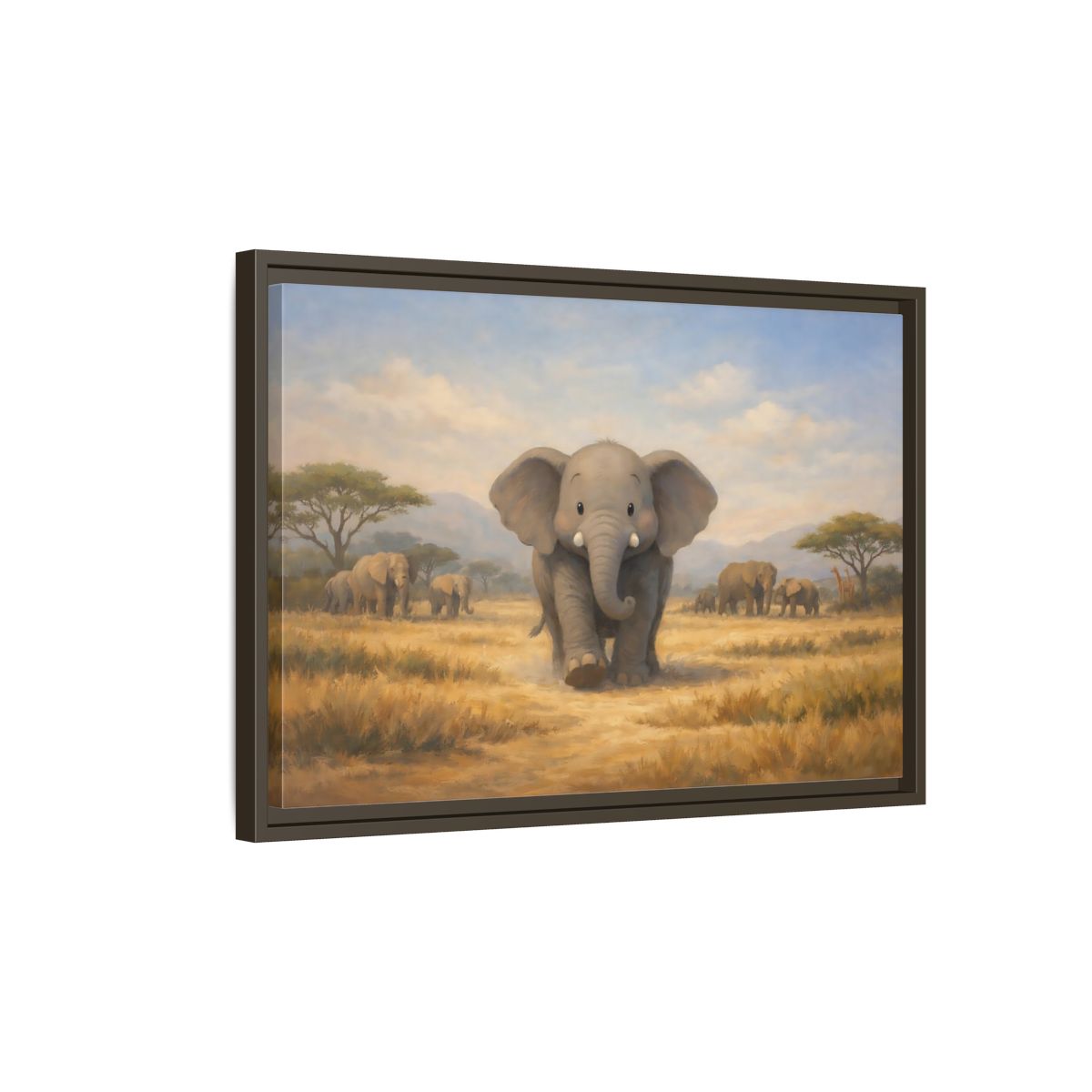 Side Mockup 2. Animals Elephants Gray Elephant Safari shown as stretched canvas wall art