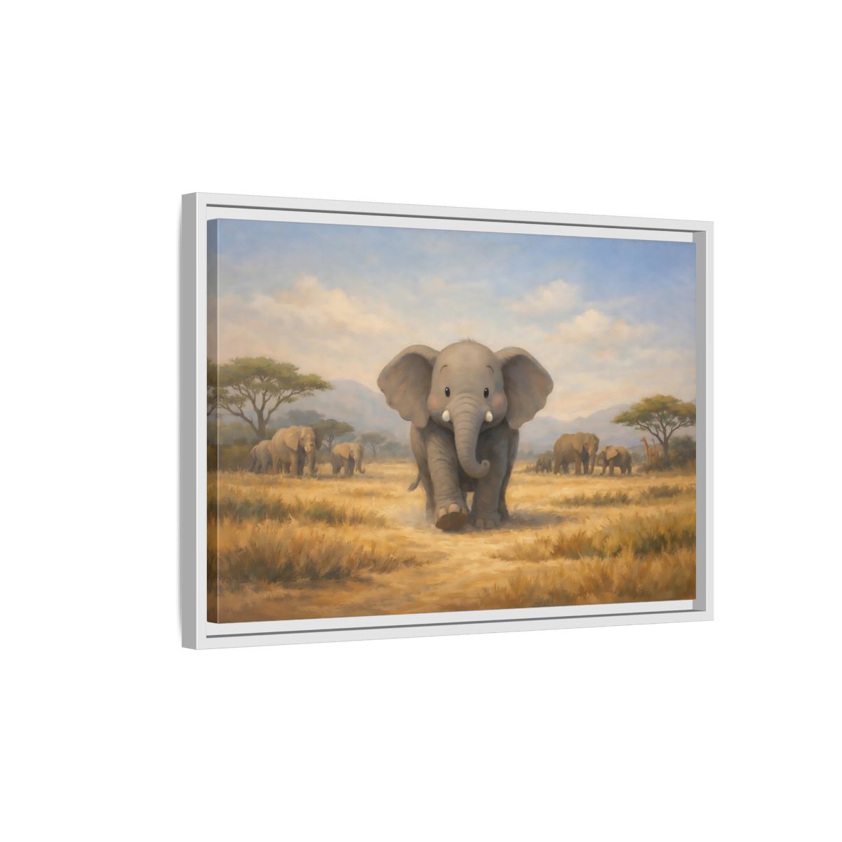 Side Mockup 1. Animals Elephants Gray Elephant Safari shown as stretched canvas wall art
