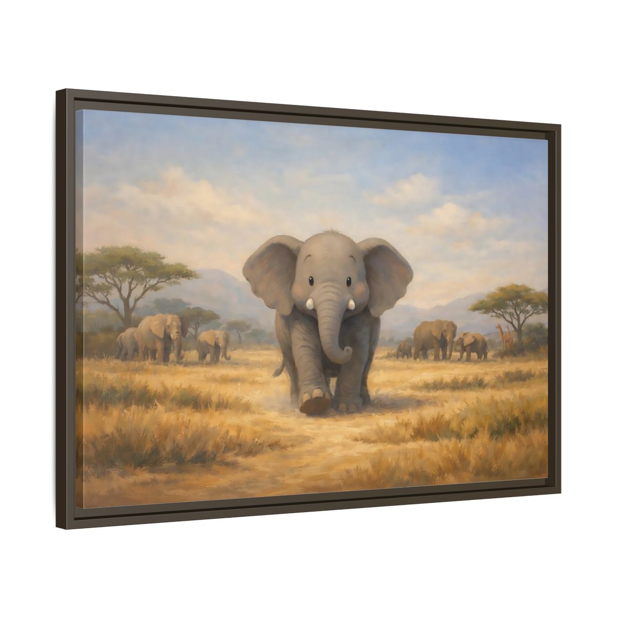 Side Mockup 11. Animals Elephants Gray Elephant Safari shown as stretched canvas wall art