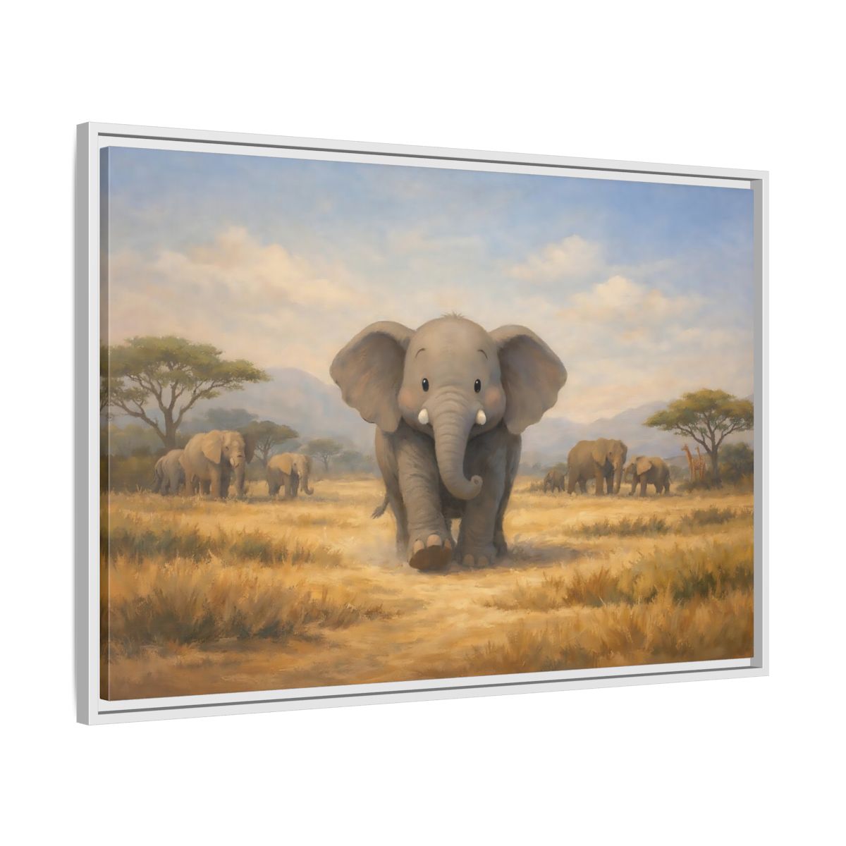 Side Mockup 8. Animals Elephants Gray Elephant Safari shown as stretched canvas wall art