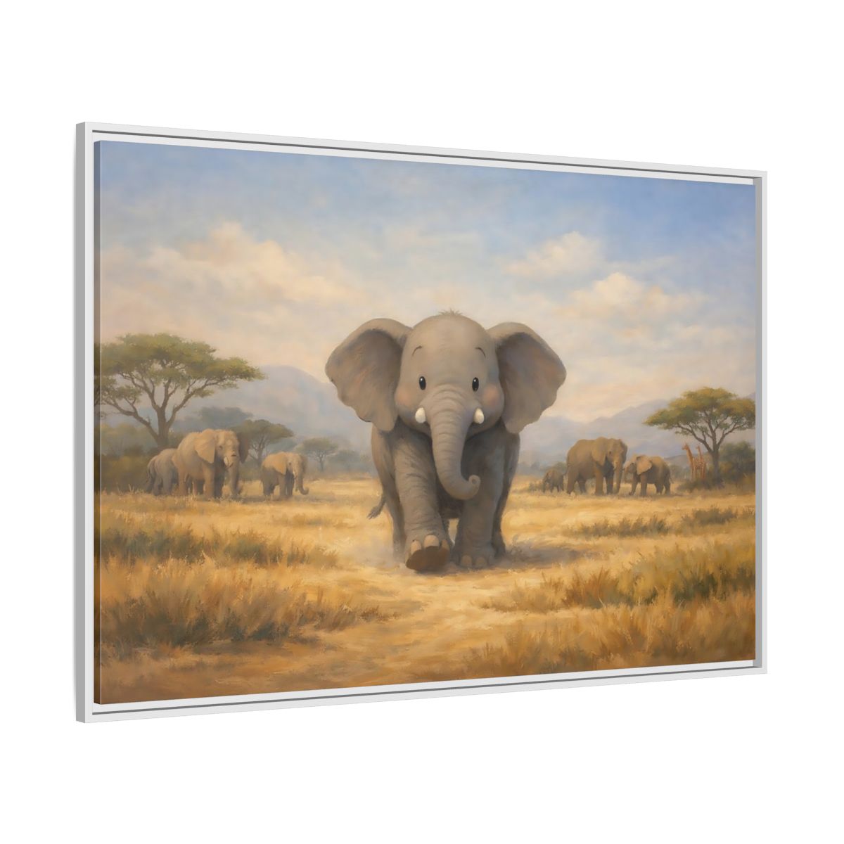 Side Mockup 7. Animals Elephants Gray Elephant Safari shown as stretched canvas wall art