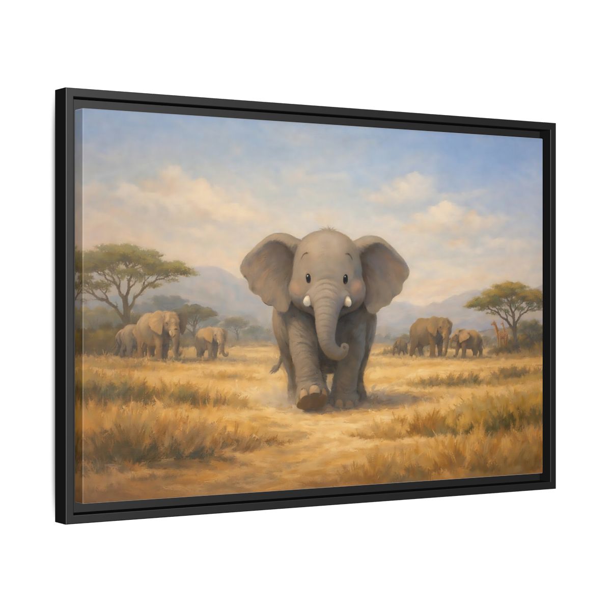 Side Mockup 14. Animals Elephants Gray Elephant Safari shown as stretched canvas wall art