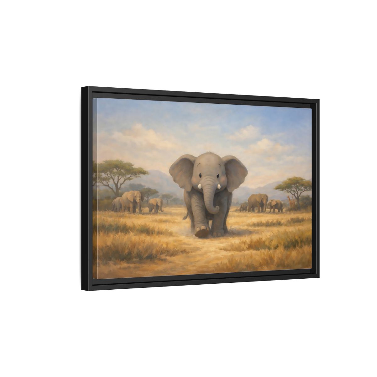 Side Mockup 3. Animals Elephants Gray Elephant Safari shown as stretched canvas wall art