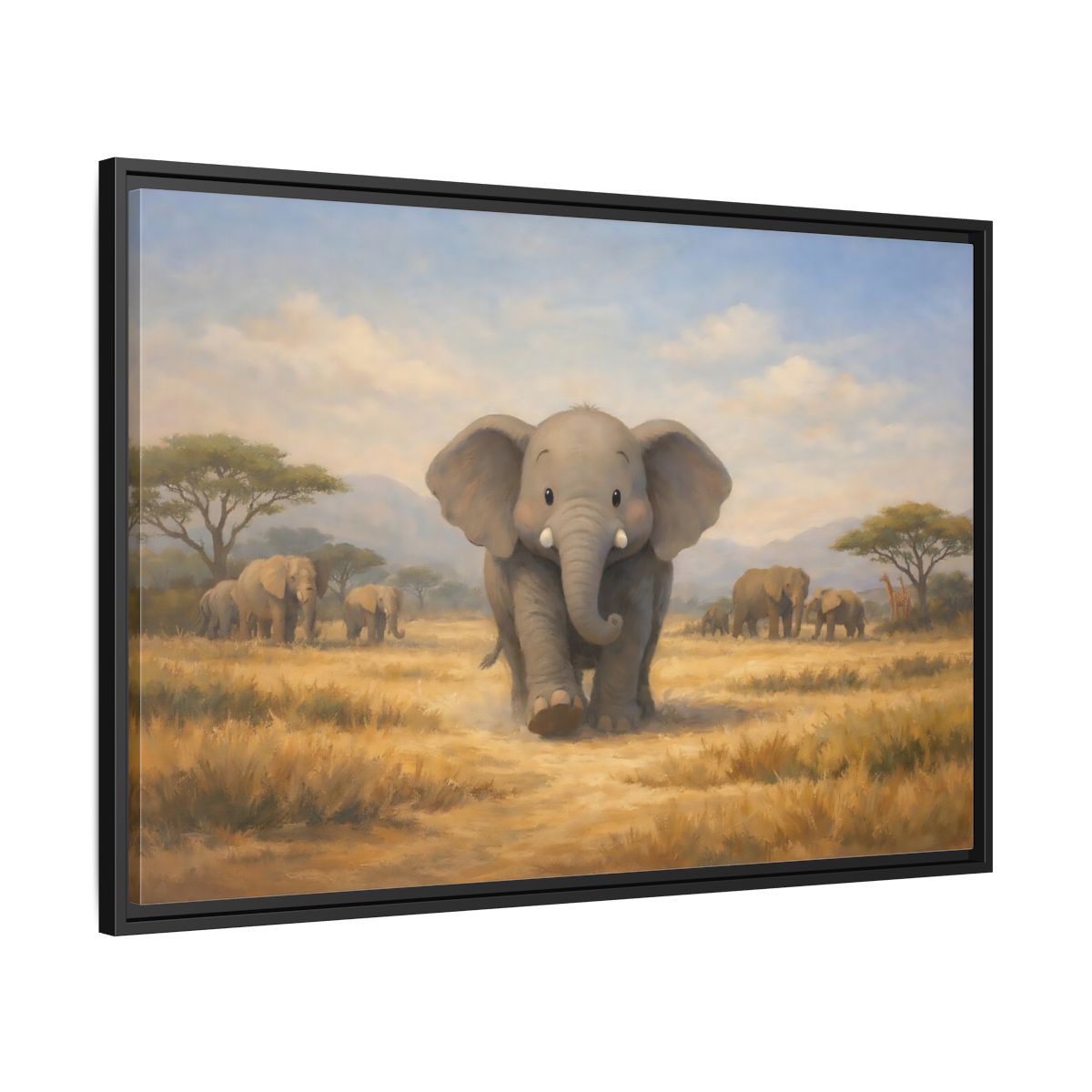 Side Mockup 13. Animals Elephants Gray Elephant Safari shown as stretched canvas wall art