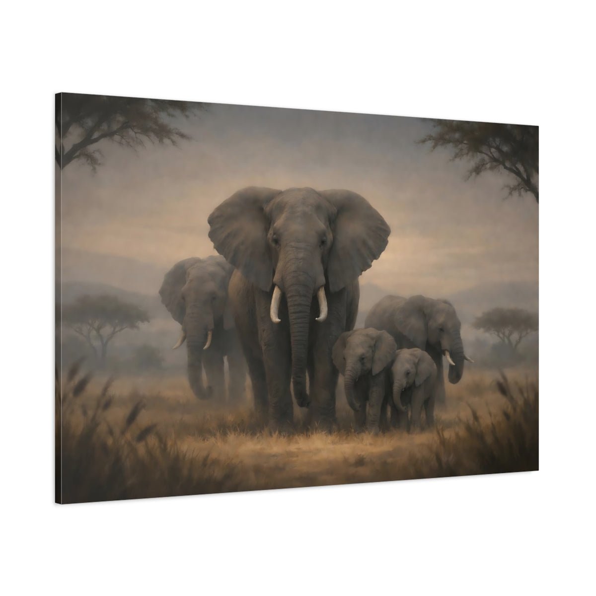 Animals Elephants Grey And Brown - Canvas Wall Art Print - YesArtYes