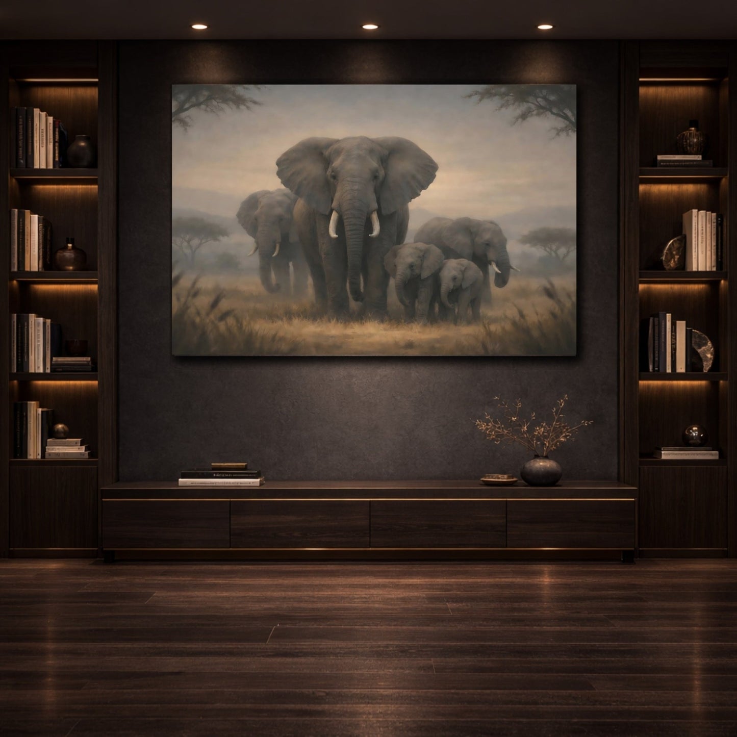 Animals Elephants Grey And Brown - Canvas Wall Art Print - YesArtYes