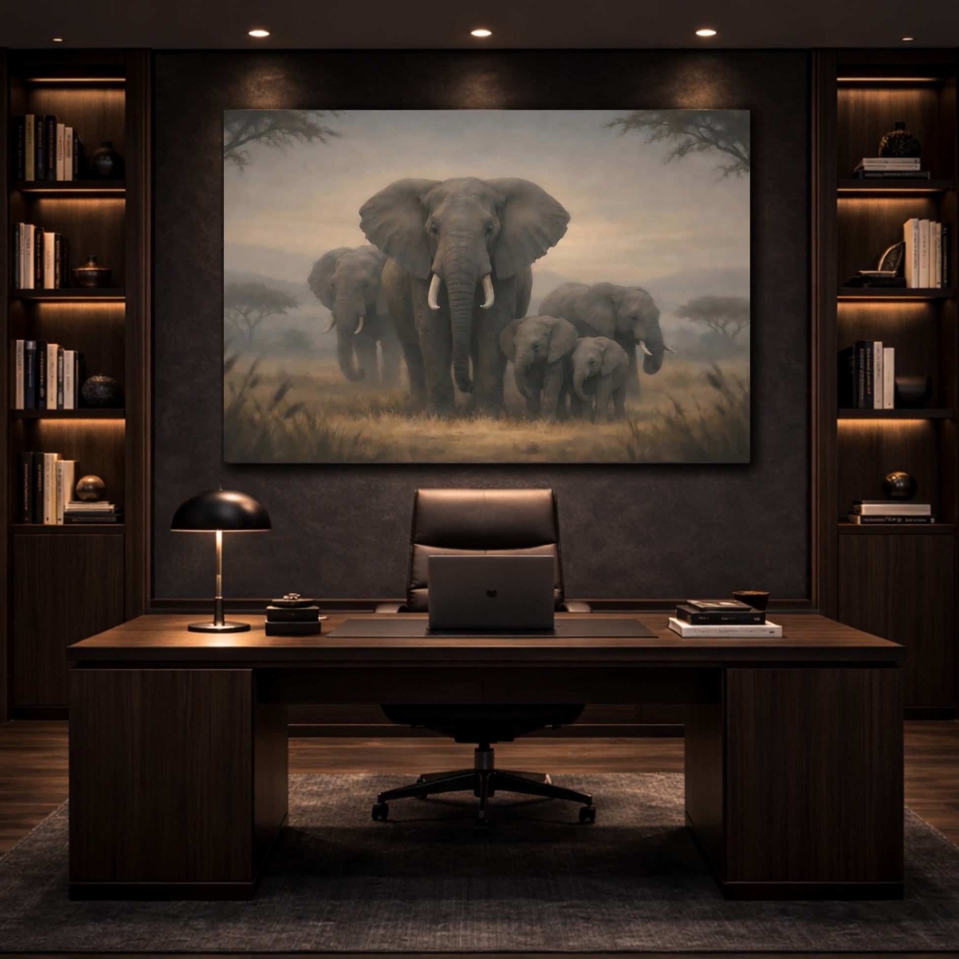 Animals Elephants Grey And Brown - Canvas Wall Art Print - YesArtYes