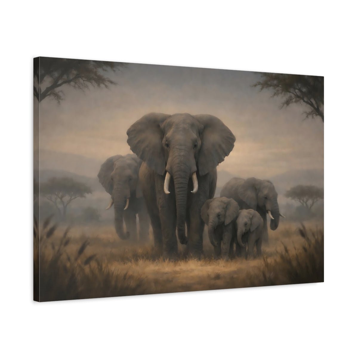 Animals Elephants Misty - Canvas Wall Art Print - YesArtYes