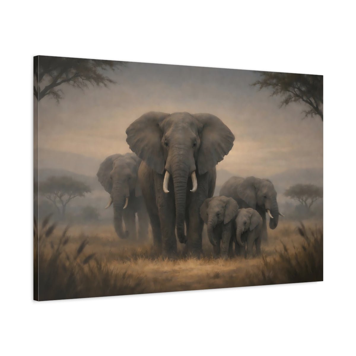 Animals Elephants Misty - Canvas Wall Art Print - YesArtYes